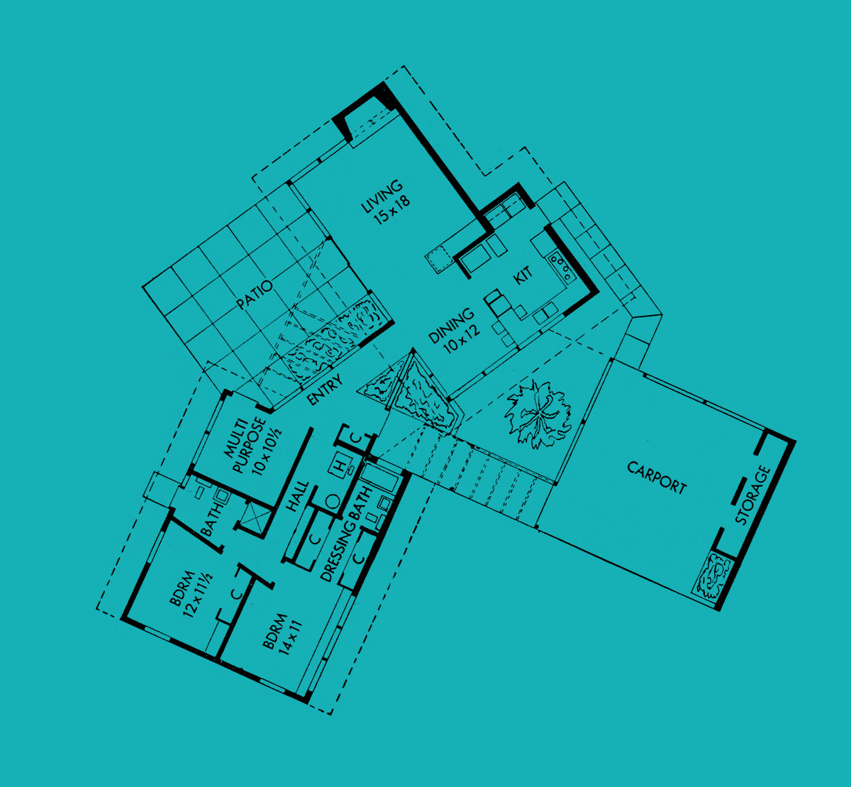 Simplified plan of Fingado House #1 by Al Beadle.